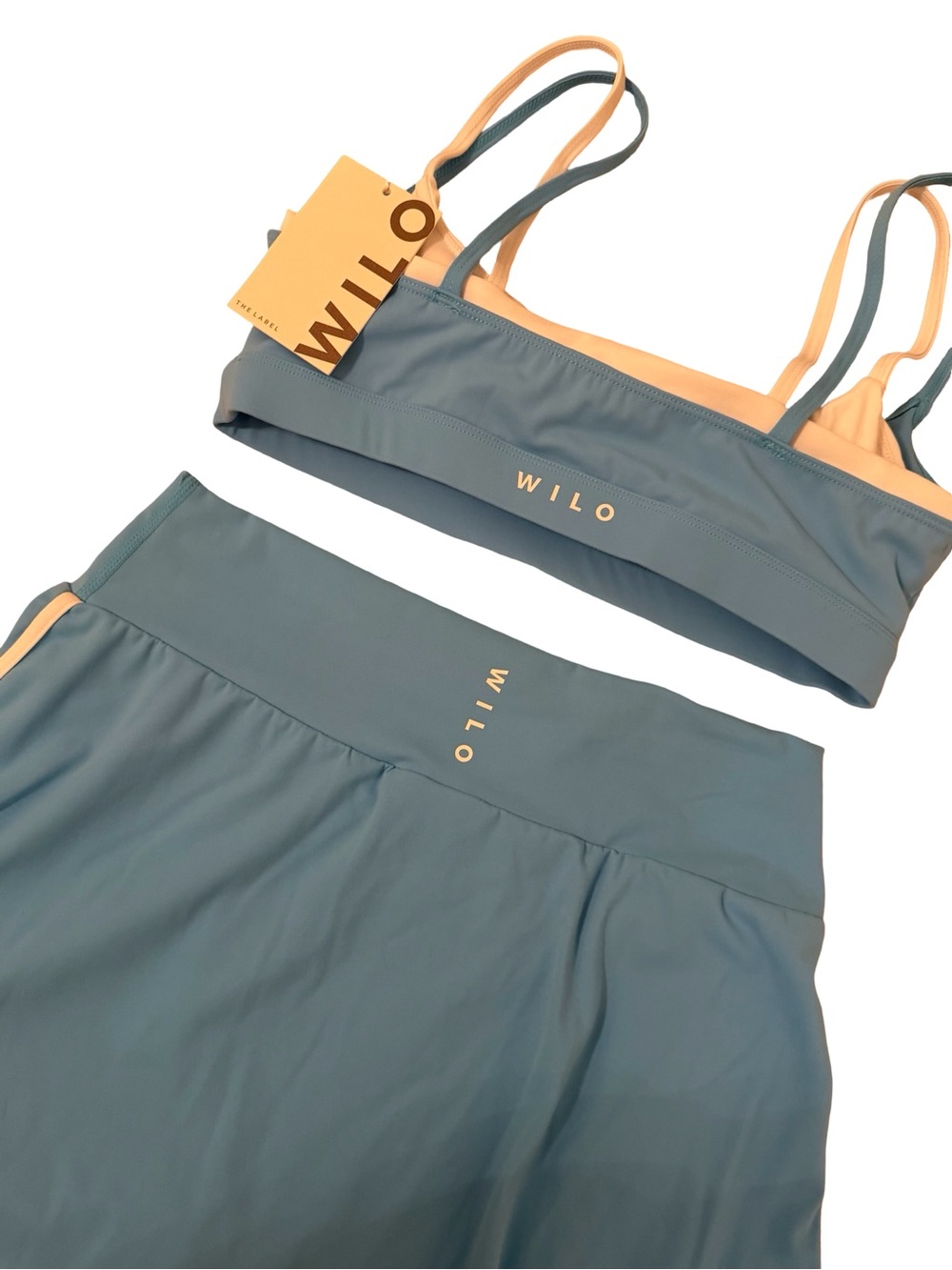 Wilo The Label Double Layer Sports Bra & Skort Set Azure Blue M NWT - Picture 6 of 11